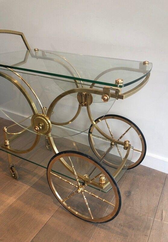 Rolling Table in Brass & Glass from Maison Baguès