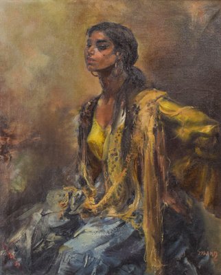 Roma Girl, Mid-20th Century, Oil on Canvas, Framed-AOI-1106959