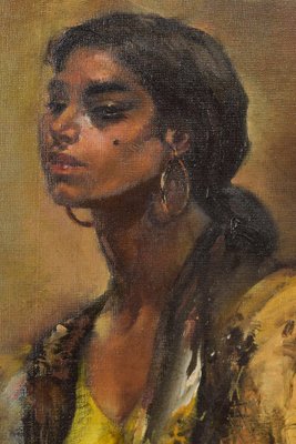 Roma Girl, Mid-20th Century, Oil on Canvas, Framed-AOI-1106959