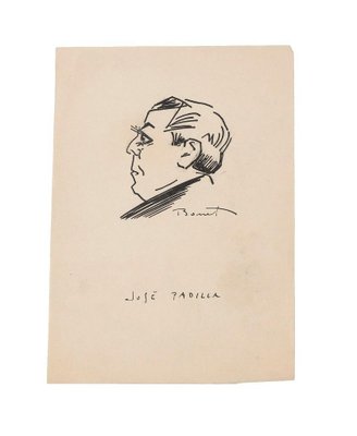 Roman Bonet, Portrait of José Padilla, Original Pen Drawing, Mid-20th-Century-ZCI-920621