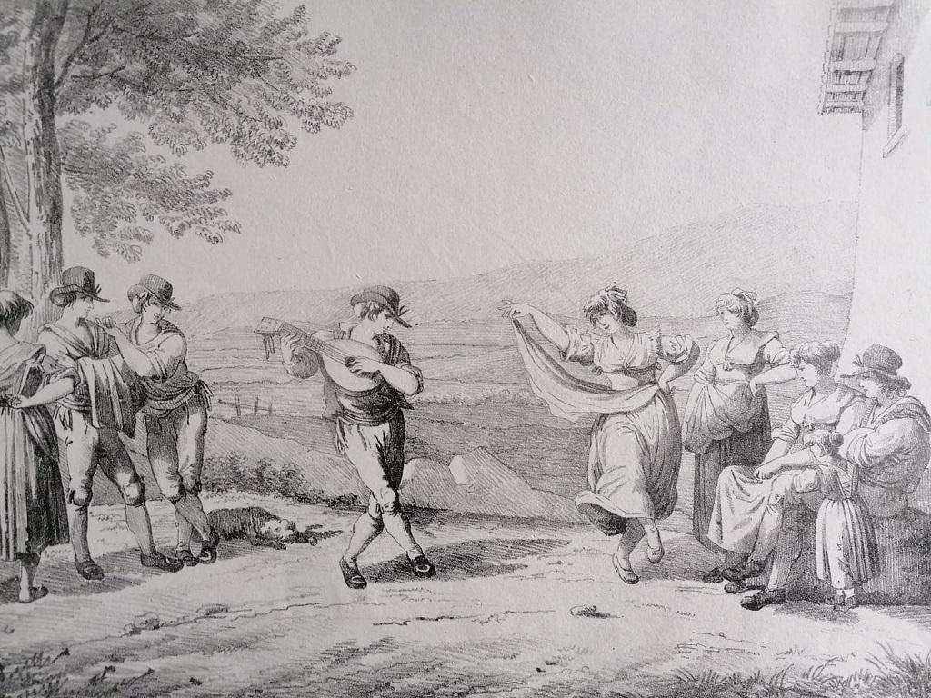 Roman Dances and Songs Charcoal and Pencil Drawing, 19th Century