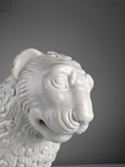 Romanesque Style Lion Sculpture, Early 20th Century, Glazed Clay