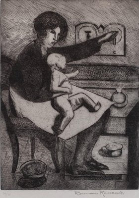 Romano Romanelli, Mother and Child, Original Etching, 1930s-ZCI-1379015