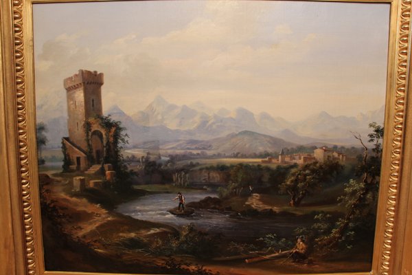 Romantic Landscape, 1800s, Oil on Canvas, Framed-KMQ-1449666