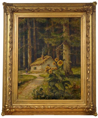 Romantic Landscape, Oil on Canvas, Early 1900s, Framed