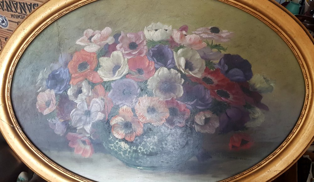 Romantic Still Life with Anemones, Early 20th Century, Oil on Canvas