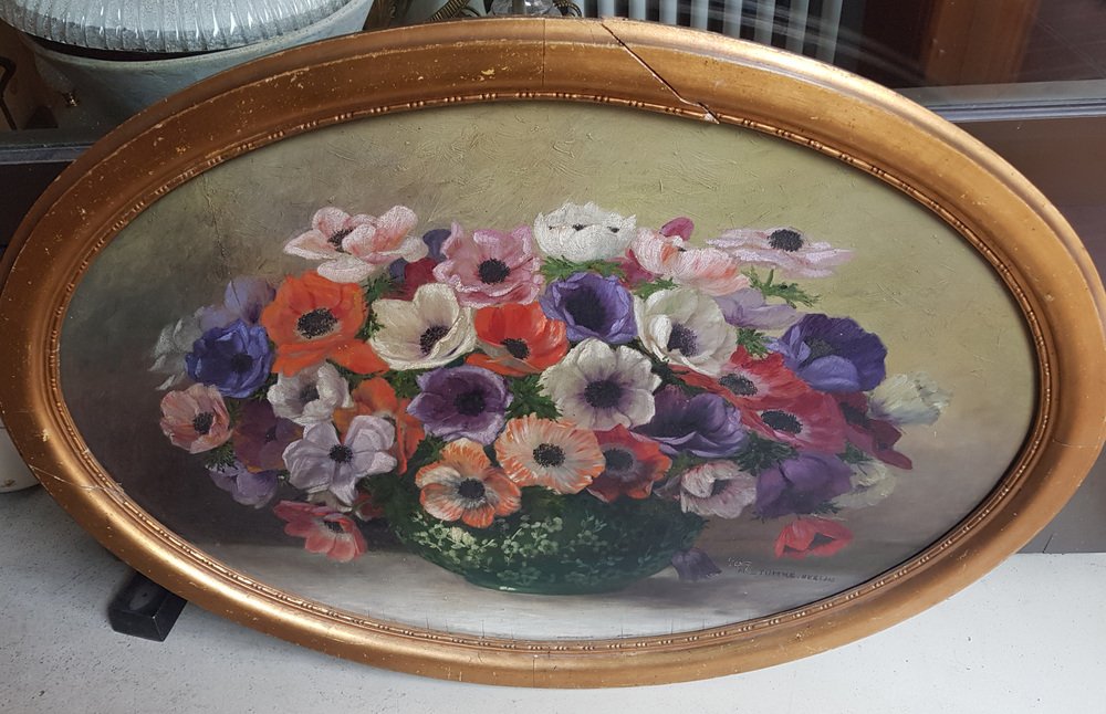 Romantic Still Life with Anemones, Early 20th Century, Oil on Canvas