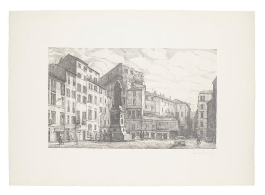 Rome, Campo dei Fiori - Original Etching on Paper by Giuseppe Malandrino - 1970s 1970s