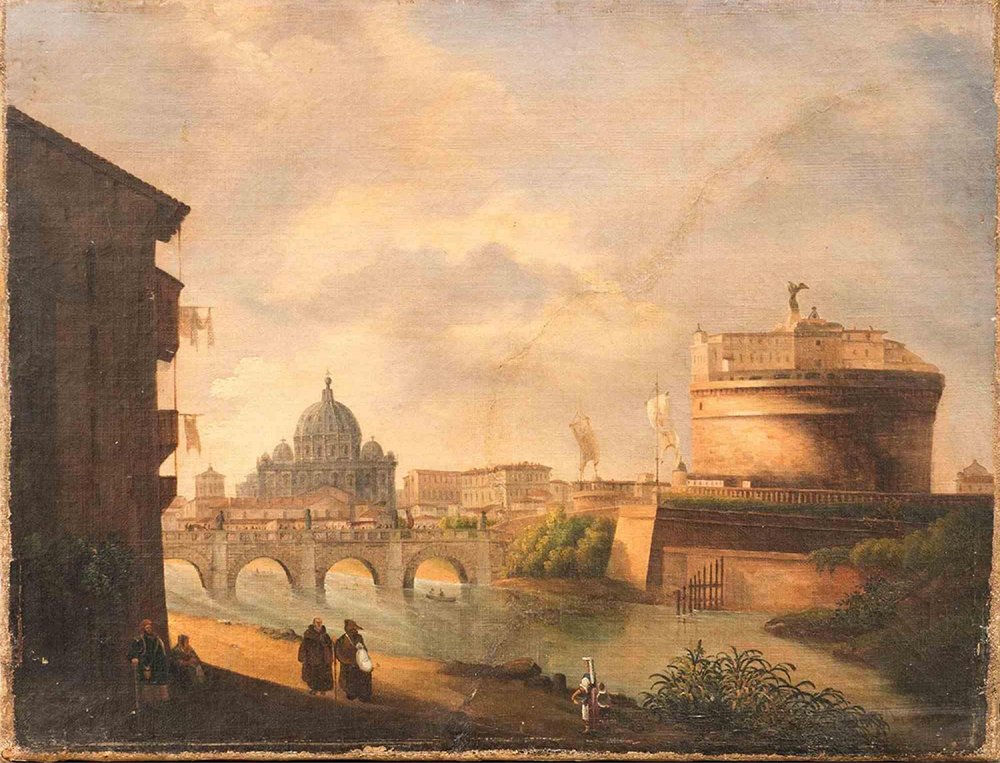 Rome with St. Peter, Oil Paint on Canvas, 19th-Century, Framed