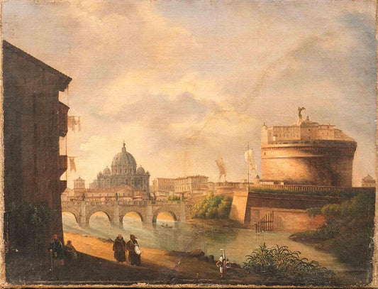 Rome with St. Peter, Oil Paint on Canvas, 19th-Century, Framed