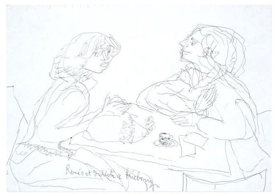 Roméo et Juliette - Original Pen Drawing by Jeanne Daour - Mid 1900 Mid 20th Century-ZCI-757377