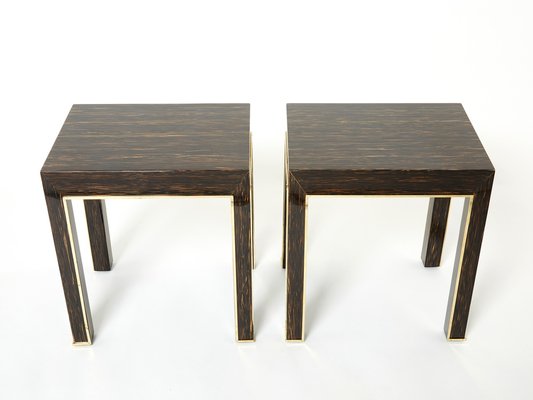 Romeo Palm Wood and Brass End Tables, Paris, 1970s, Set of 2-YJA-1384046