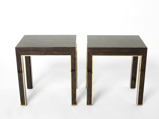 Romeo Palm Wood and Brass End Tables, Paris, 1970s, Set of 2-YJA-1384046