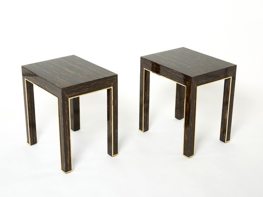 Romeo Palm Wood and Brass End Tables, Paris, 1970s, Set of 2-YJA-1384046