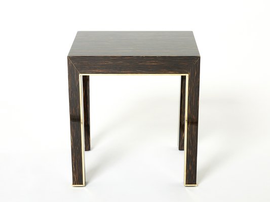 Romeo Palm Wood and Brass End Tables, Paris, 1970s, Set of 2-YJA-1384046