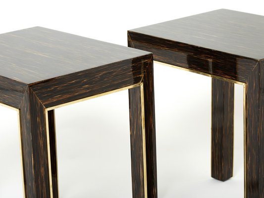 Romeo Palm Wood and Brass End Tables, Paris, 1970s, Set of 2-YJA-1384046