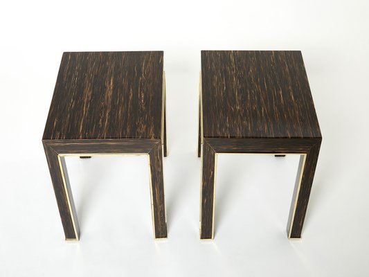 Romeo Palm Wood and Brass End Tables, Paris, 1970s, Set of 2-YJA-1384046