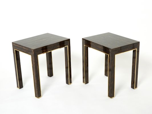 Romeo Palm Wood and Brass End Tables, Paris, 1970s, Set of 2-YJA-1384046