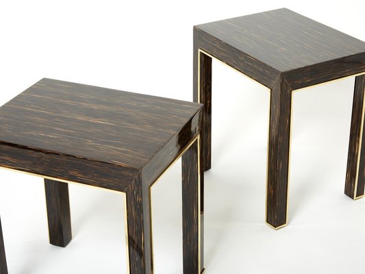 Romeo Palm Wood and Brass End Tables, Paris, 1970s, Set of 2-YJA-1384046