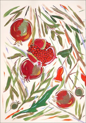 Romina Milano, Illustration Style Diptych of Ripe Pomegranate Tree, 2024, Acrylic Painting on Paper-RWC-2017678