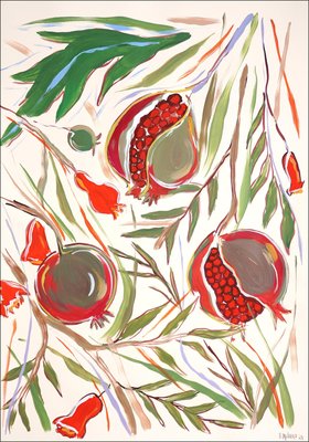 Romina Milano, Illustration Style Diptych of Ripe Pomegranate Tree, 2024, Acrylic Painting on Paper-RWC-2017678