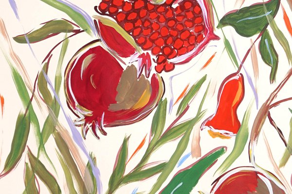 Romina Milano, Illustration Style Diptych of Ripe Pomegranate Tree, 2024, Acrylic Painting on Paper-RWC-2017678