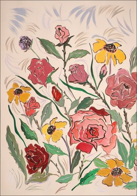 Romina Milano, Red Rose Bush, Pink and Yellow Margaritas Diptych, 2023, Acrylic on Paper-RWC-1772902