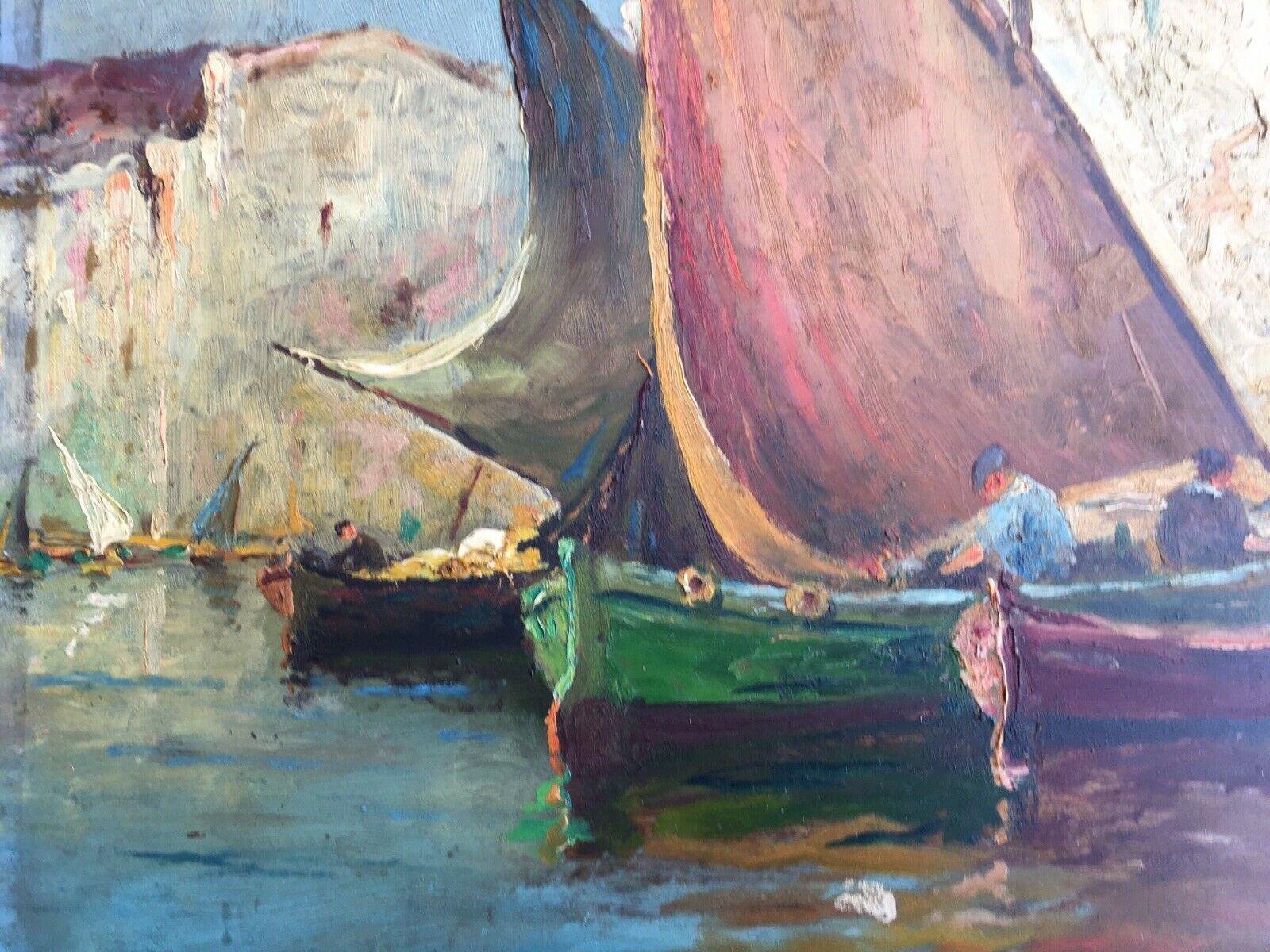 Ronda, Southern Port Sailboats, Oil on Wood