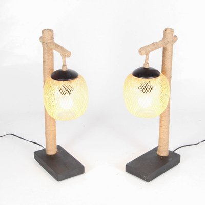 Rope and Bamboo Table Lamps, Set of 2-DSC-1150956