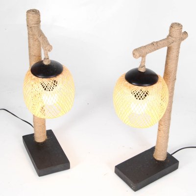 Rope and Bamboo Table Lamps, Set of 2-DSC-1150956