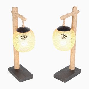 Rope and Bamboo Table Lamps, Set of 2-DSC-1150956