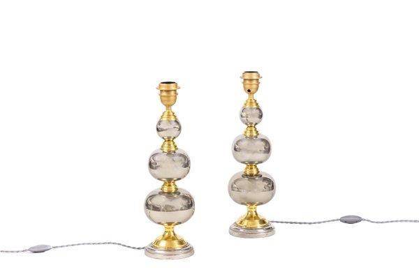 Rosary Table Lamps in Chrome and Gilt Metal, 1970s, Set of 2-CEJ-667120