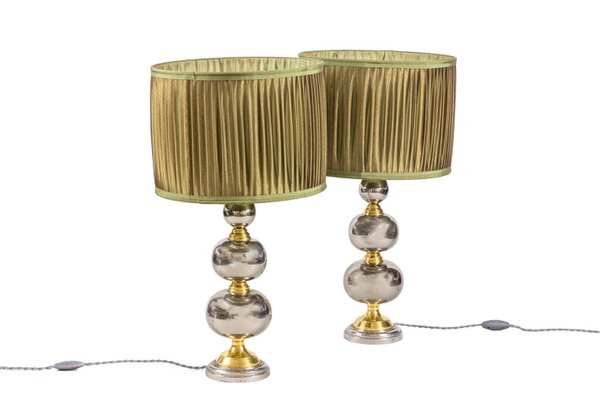 Rosary Table Lamps in Chrome and Gilt Metal, 1970s, Set of 2-CEJ-667120