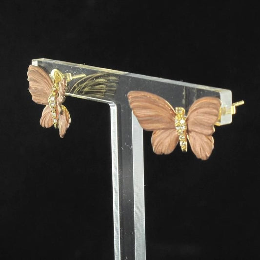 Rose Enamel Diamond Gold Butterfly Earrings, Set of 2