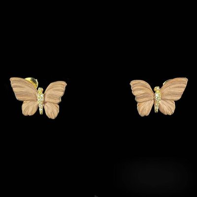 Rose Enamel Diamond Gold Butterfly Earrings, Set of 2-OLU-896195