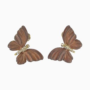 Rose Enamel Diamond Gold Butterfly Earrings, Set of 2-OLU-896195