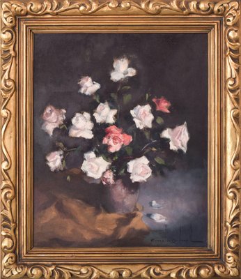 Rosendo Gonzalez Carbonell, Still Life with Roses, 20th-Century, Oil on Canvas, Framed-AOI-1196872