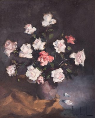 Rosendo Gonzalez Carbonell, Still Life with Roses, 20th-Century, Oil on Canvas, Framed-AOI-1196872