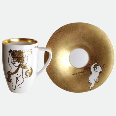 Rosenthal Andy Warhol Golden Angels Latte Macchiato Cup and Saucer, 1980s, Set of 2-VDW-848823