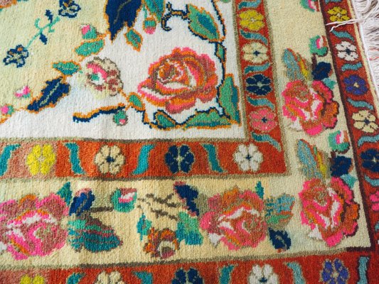 Roses Oriental Hand Knotted Rug in Wool, 1920s-UZN-1398474