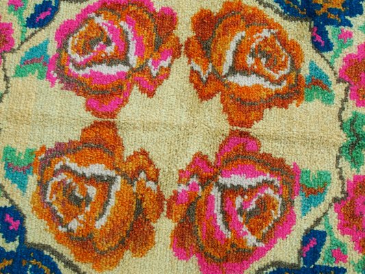 Roses Oriental Hand Knotted Rug in Wool, 1920s-UZN-1398474