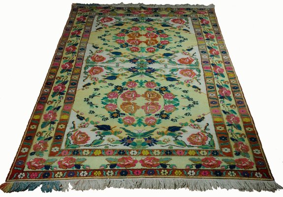 Roses Oriental Hand Knotted Rug in Wool, 1920s-UZN-1398474