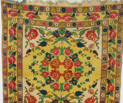 Roses Oriental Hand Knotted Rug in Wool, 1920s-UZN-1398474