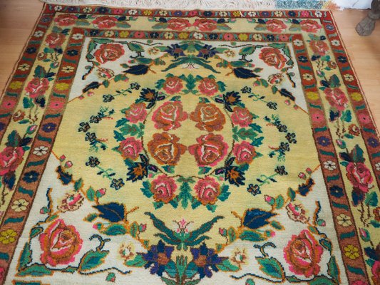 Roses Oriental Hand Knotted Rug in Wool, 1920s-UZN-1398474