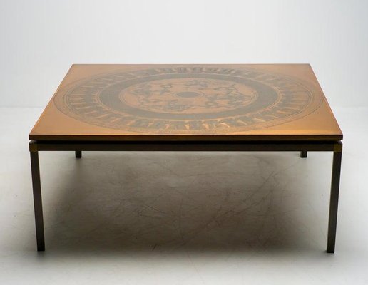 Rosewood and Copper Coffee Table, Denmark, 1970s-WN-1359977