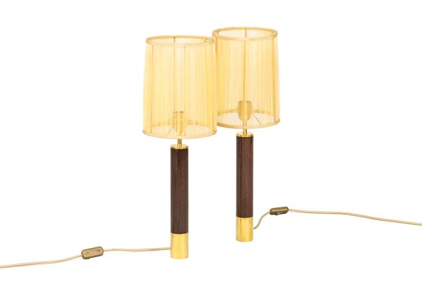 Rosewood and Gilt Brass Table Lamps Attributed to Santa & Cole, 1980s, Set of 2-CEJ-667513