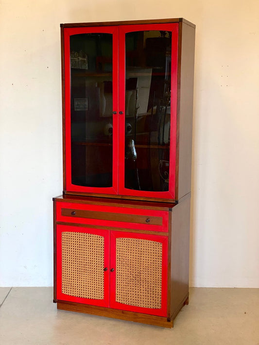 Rosewood and Vienna Straw Bookcase, 1960s