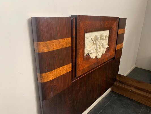 Rosewood and Walnut Bed and Bedside Tables with Cherub Carving by Ducrot, 1929, Set of 3-IJR-870084