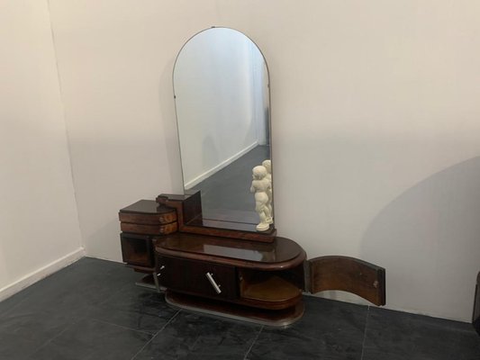 Rosewood and Walnut Oval Dressing Table & Mirror with Cherub Carving by Ducrot, 1920s, Set of 2-IJR-870062