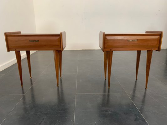 Rosewood Bedside Tables with Brass Tips, 1950s, Set of 2-IJR-1812455